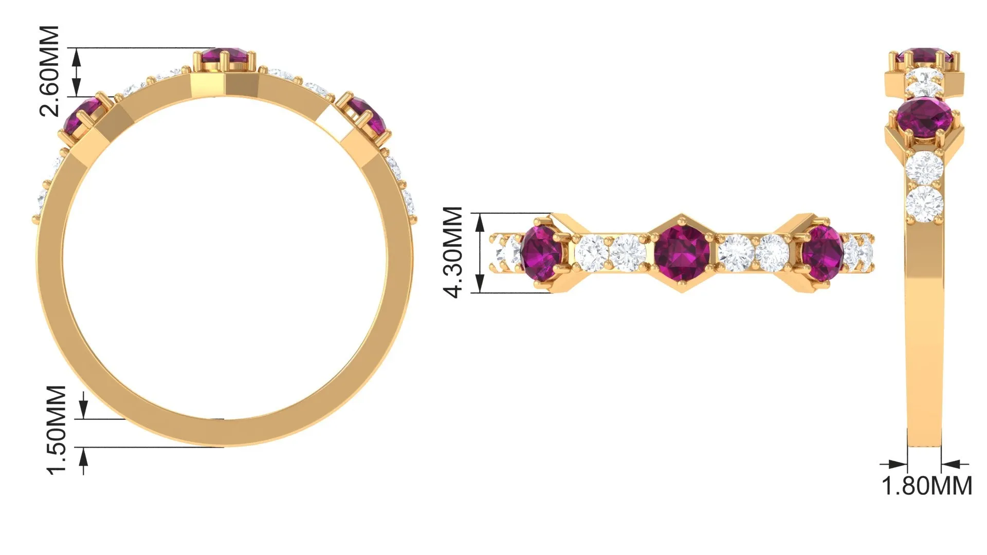 1 CT Rhodolite and Diamond Minimal Half Eternity Ring