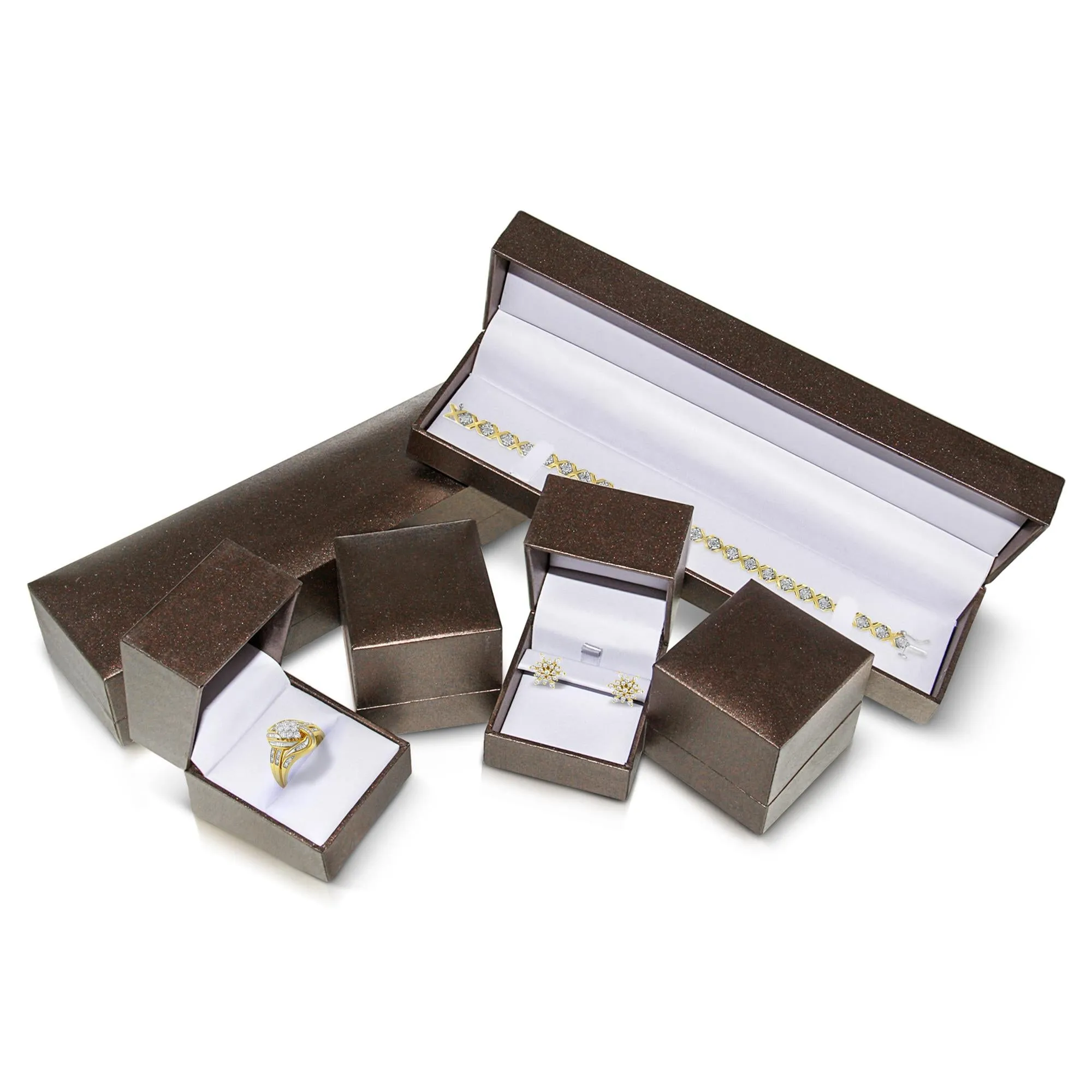 10K White Gold 1/2 Cttw Brilliant & Baguette Cut Diamond 3 Stone Design With 3 Square Clusters Engagement Ring (H-I Colo