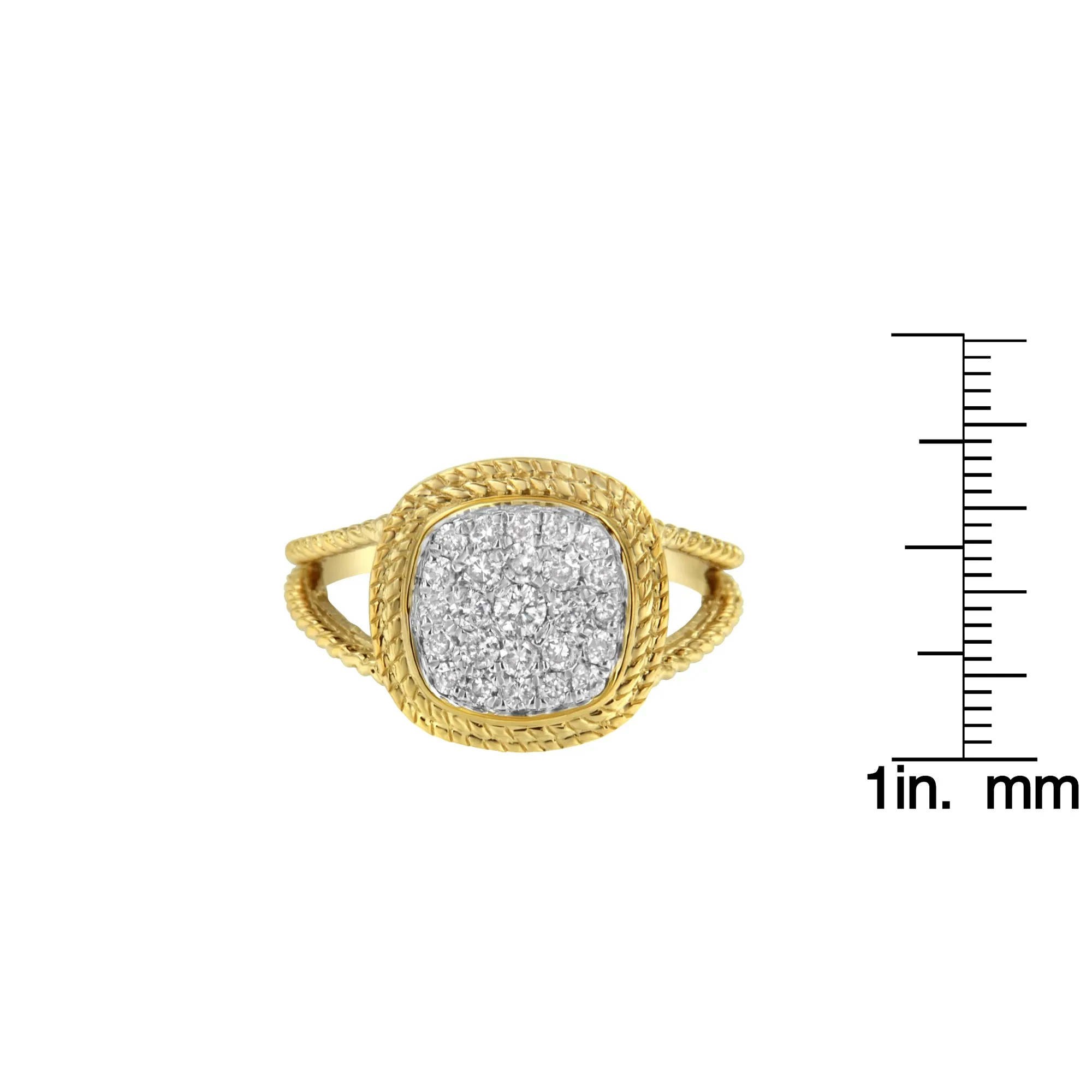 10K Yellow Gold Plated .925 Sterling Silver 1/2 Cttw Diamond Square Cushion Cluster Split Shank Cocktail Ring