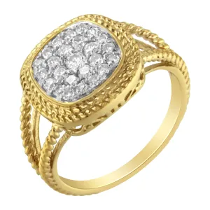 10K Yellow Gold Plated .925 Sterling Silver 1/2 Cttw Diamond Square Cushion Cluster Split Shank Cocktail Ring