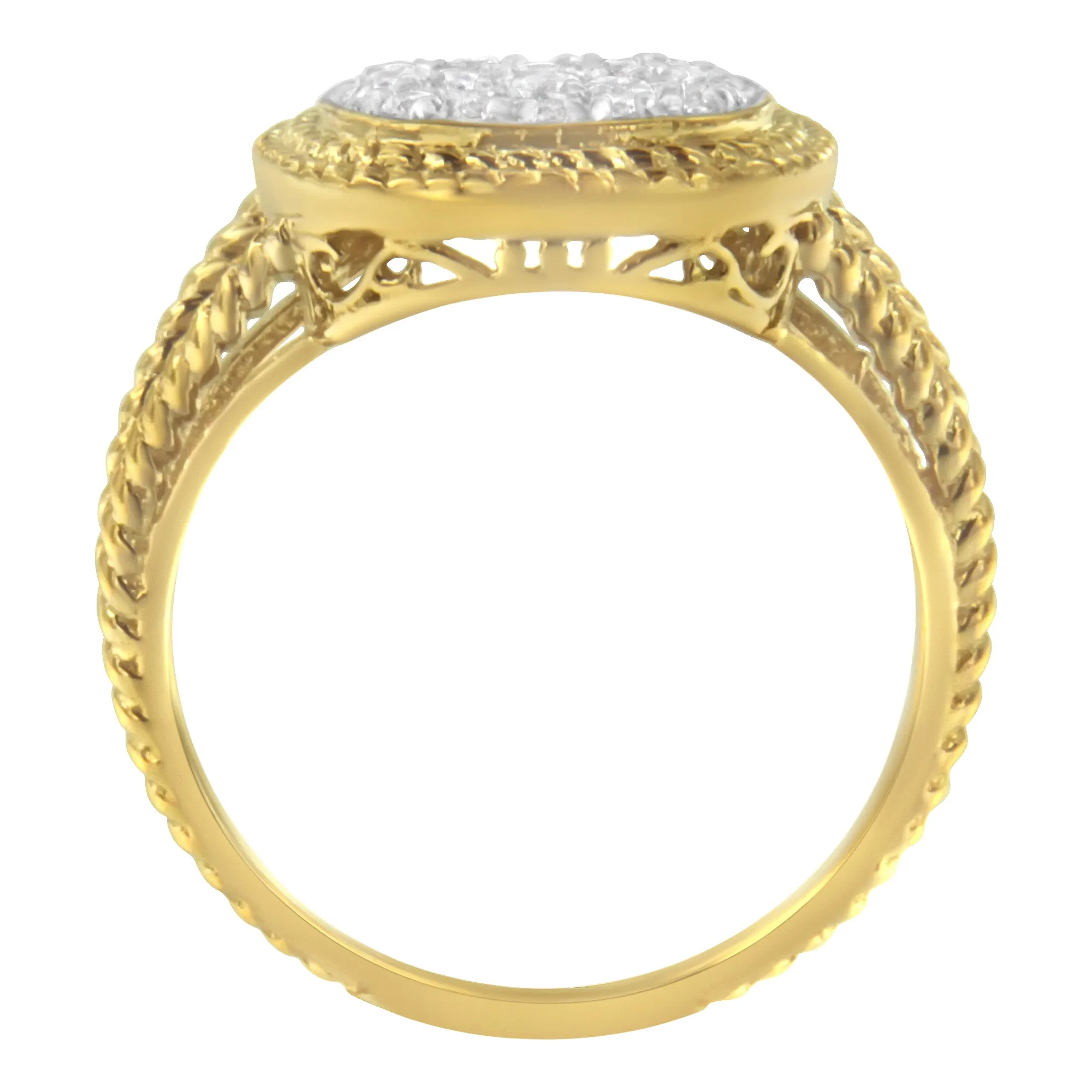 10K Yellow Gold Plated .925 Sterling Silver 1/2 Cttw Diamond Square Cushion Cluster Split Shank Cocktail Ring