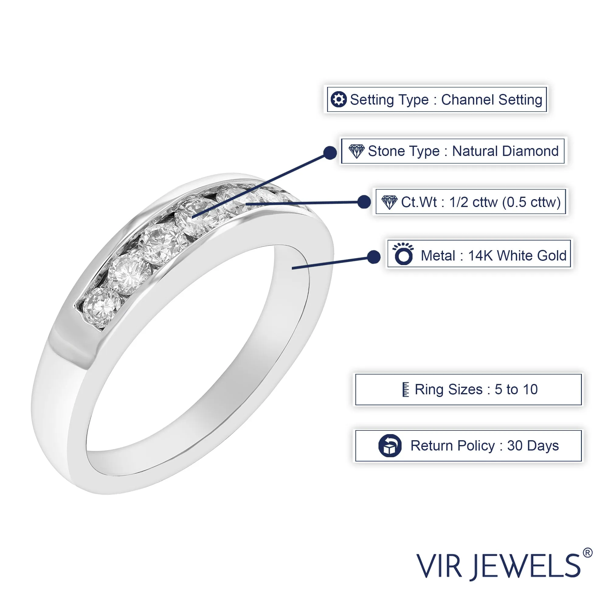 1/2 cttw Comfort Fit Channel Diamond Wedding Band in 14K White Gold