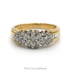 1/2cttw Diamond Cluster Ring with Baguette Diamond Accents in 10k Yellow Gold