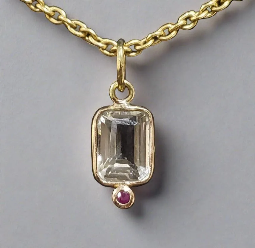 14k Gold Aquamarine With Ruby Minimalist Pendant Light