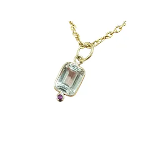 14k Gold Aquamarine With Ruby Minimalist Pendant Light