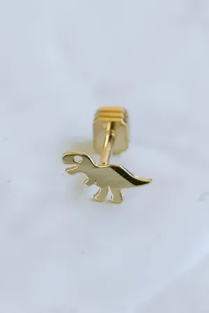 14K GOLD JEWELRY MINIMALIST DELICATE DINOSAUR BARBELL EAR STUD EARRING PIERCING