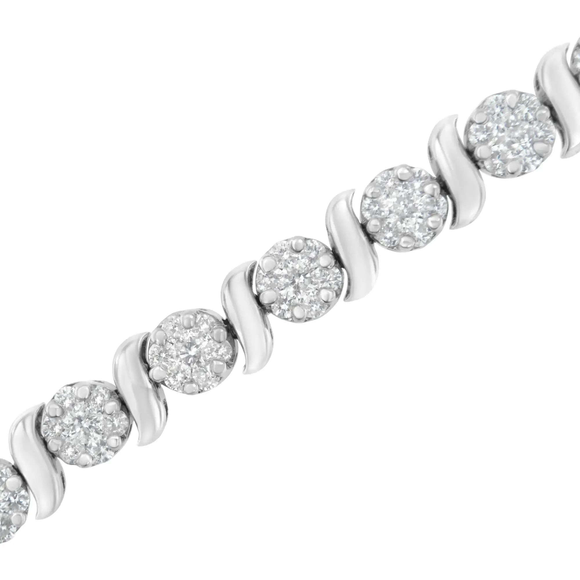 14K White Gold Diamond Floral S-Link Tennis Bracelet with 5.25 cttw Elegance