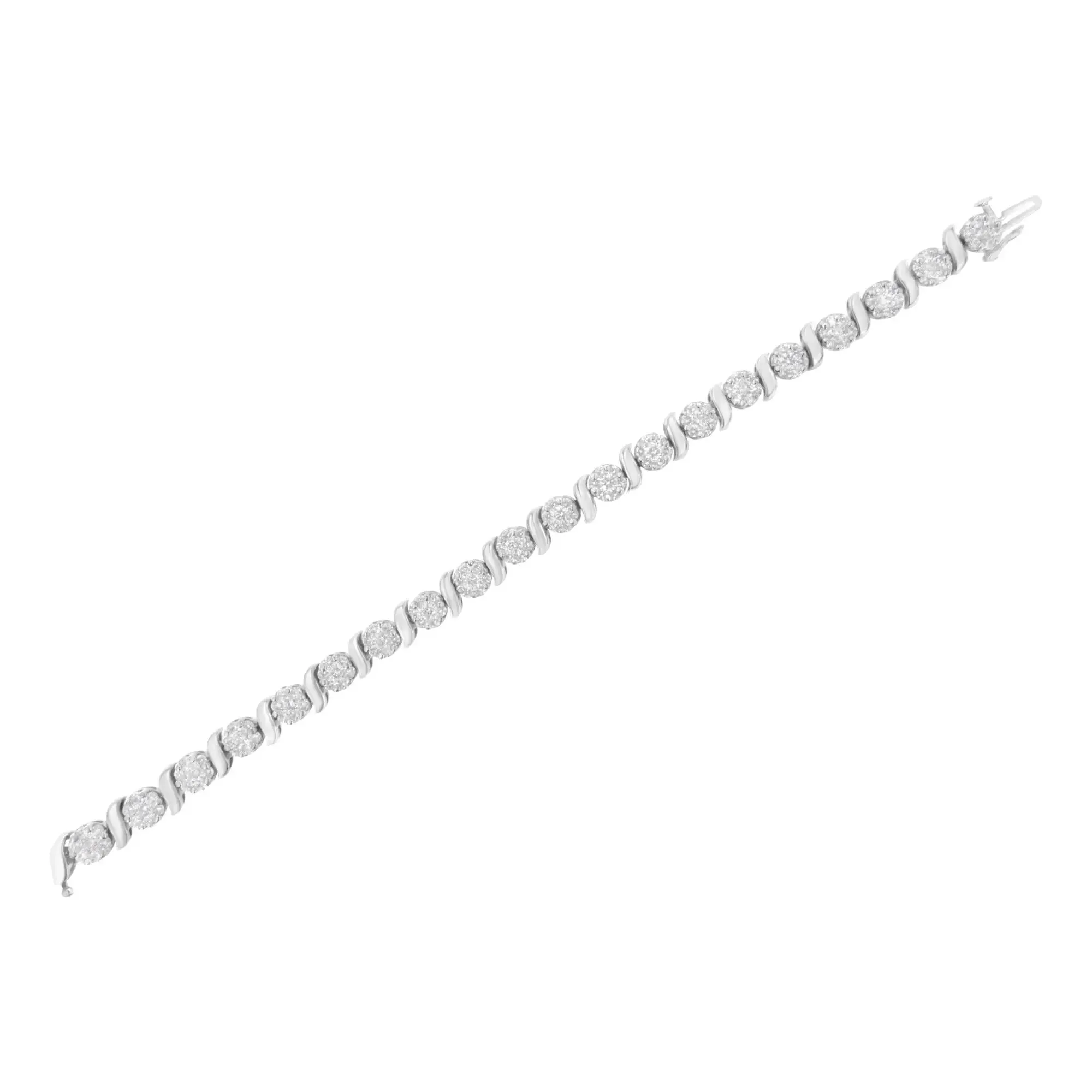 14K White Gold Diamond Floral S-Link Tennis Bracelet with 5.25 cttw Elegance
