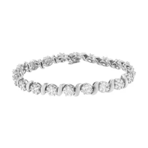 14K White Gold Diamond Floral S-Link Tennis Bracelet with 5.25 cttw Elegance