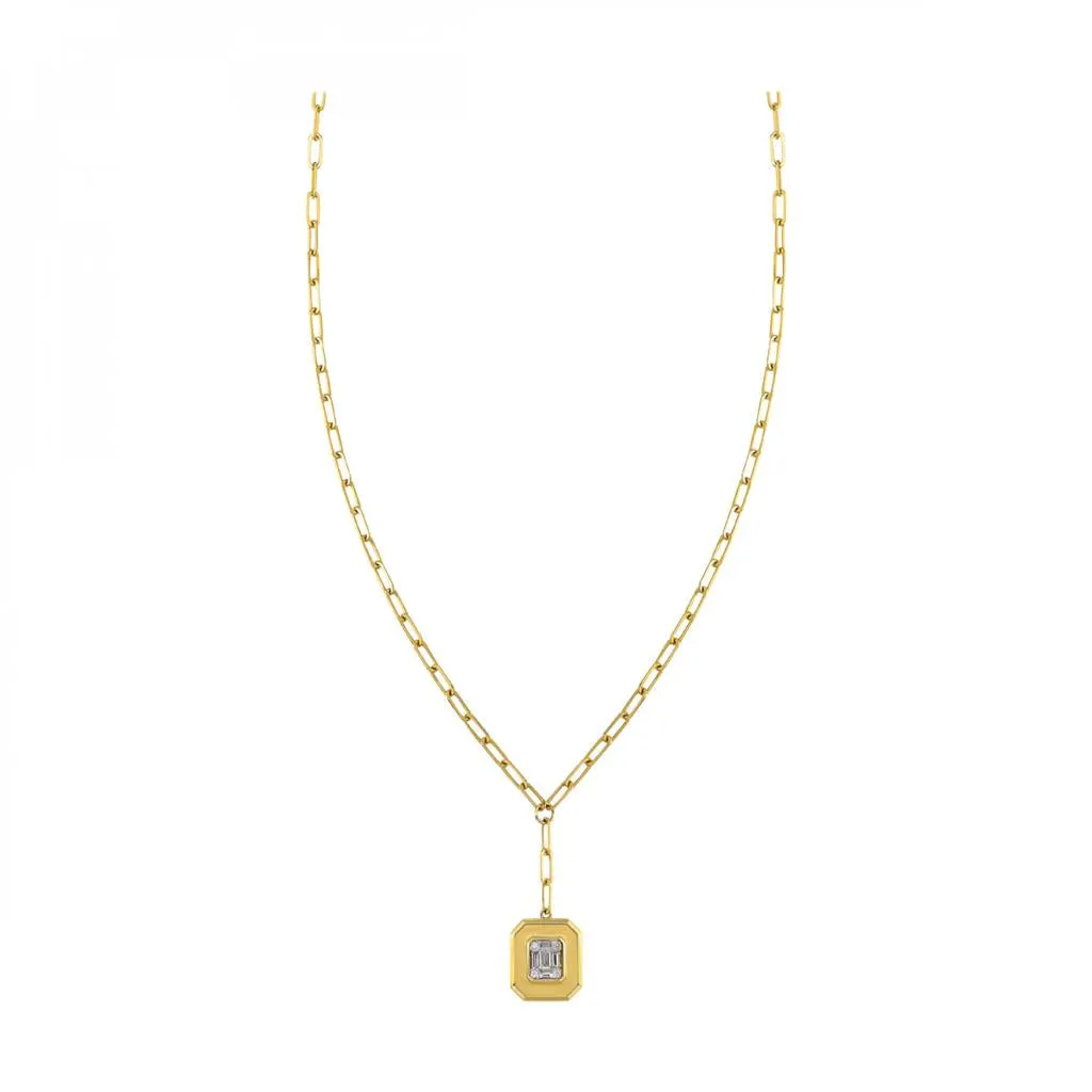 14K Yellow Gold 0.15ctw Round & Baguette Diamond Necklace