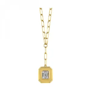 14K Yellow Gold 0.15ctw Round & Baguette Diamond Necklace
