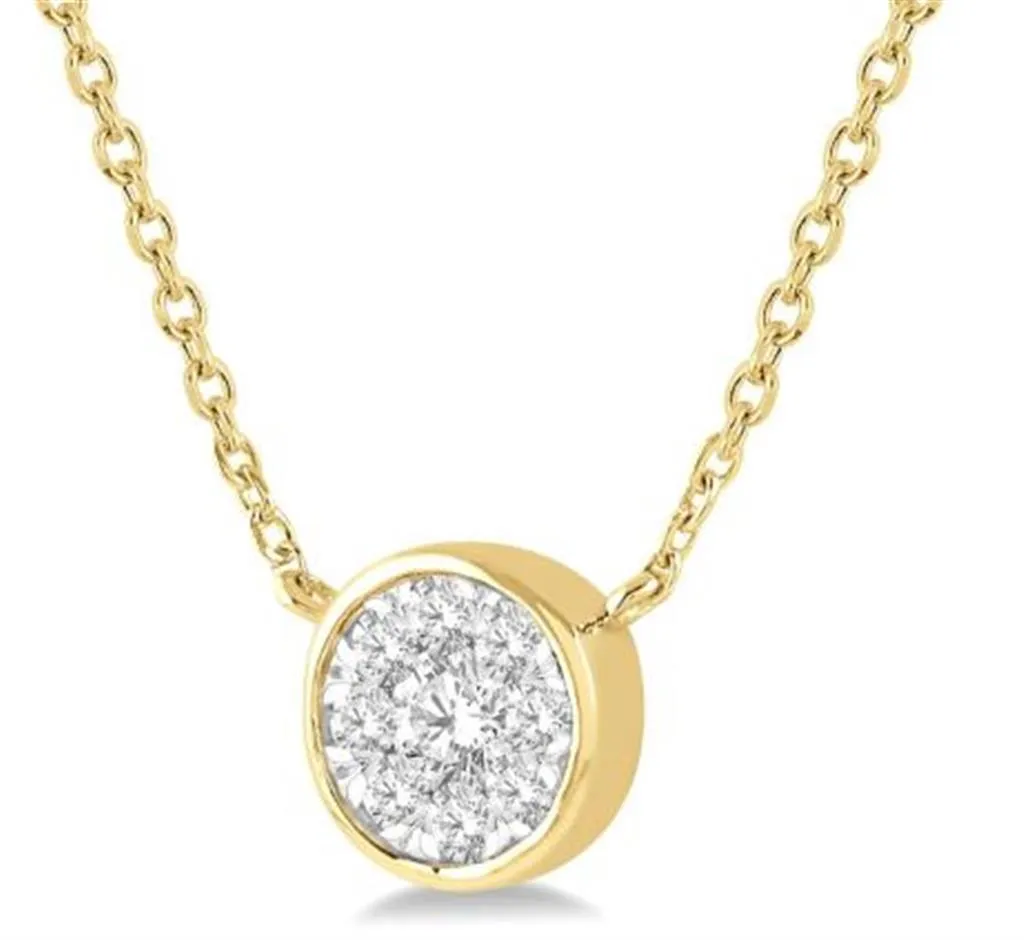 14K Yellow Gold 0.15ctw Round Diamond Cluster Necklace