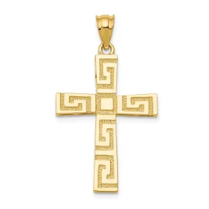 14k Yellow Gold Greek Key Design Cross Pendant
