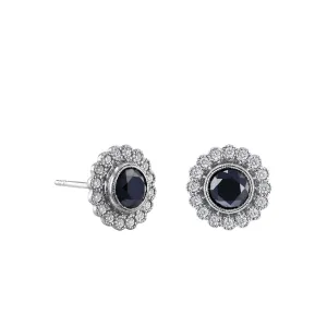 1.76 Black Diamond and White Diamond Cluster Earrings | Pre-Loved | 18K  White Gold