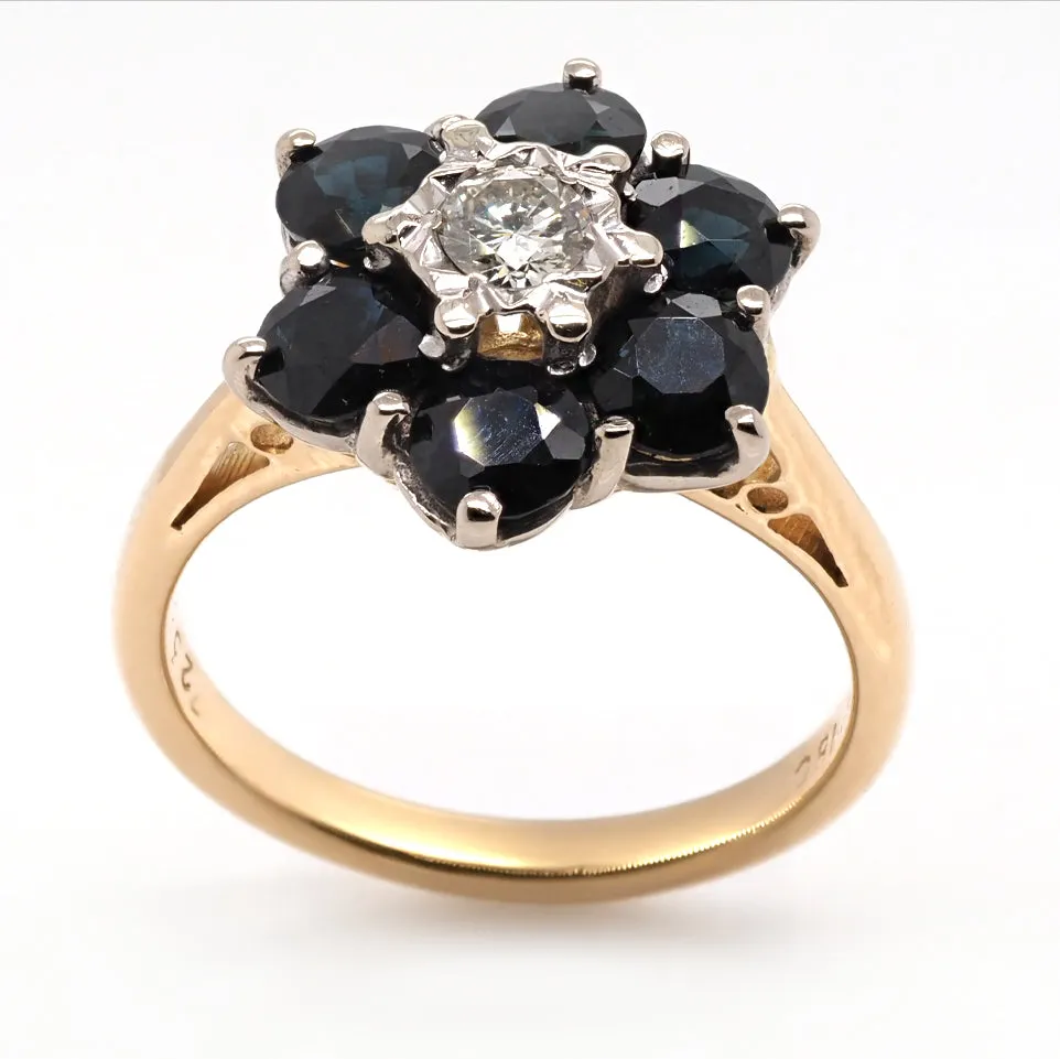 18ct Gold, Diamond and 1.50ct Sapphire Cluster Ring