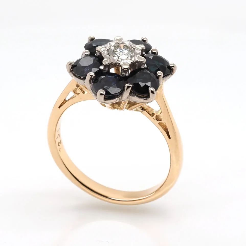 18ct Gold, Diamond and 1.50ct Sapphire Cluster Ring