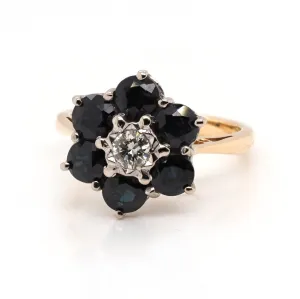 18ct Gold, Diamond and 1.50ct Sapphire Cluster Ring