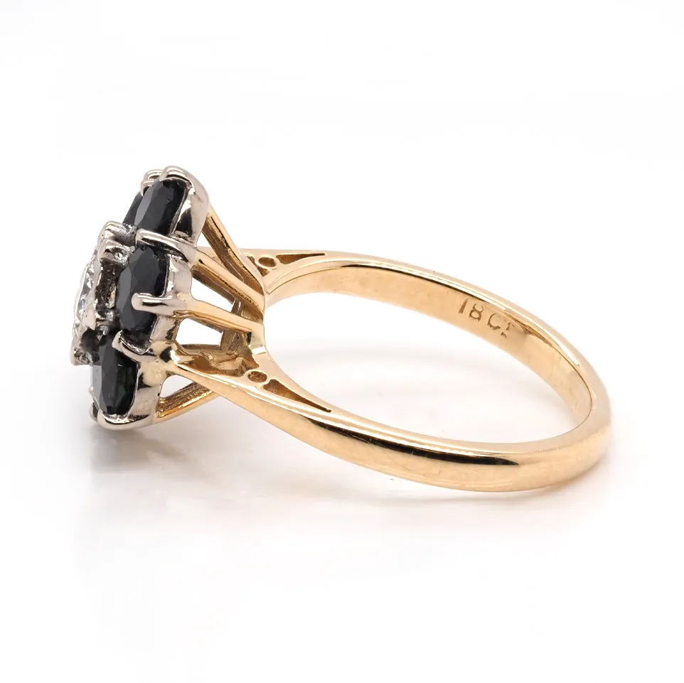 18ct Gold, Diamond and 1.50ct Sapphire Cluster Ring