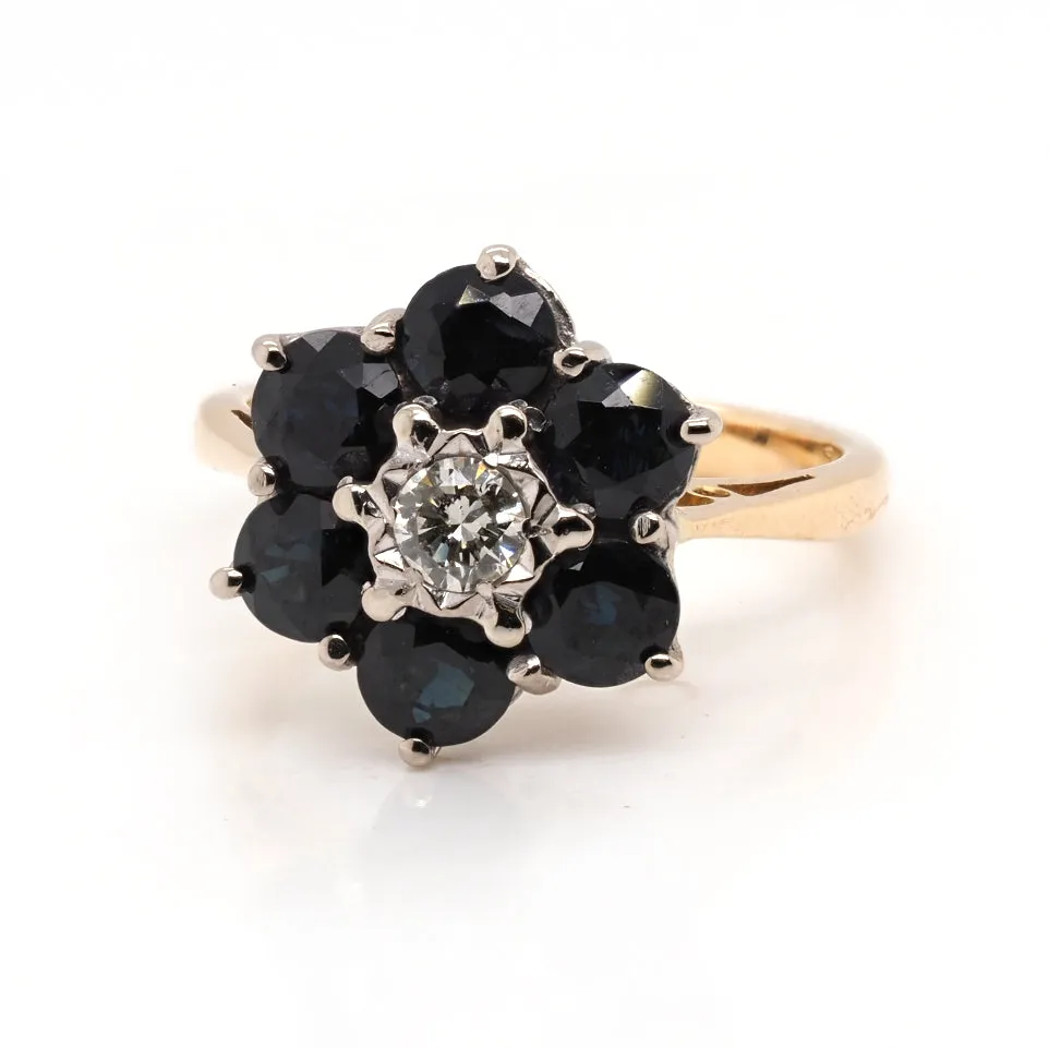 18ct Gold, Diamond and 1.50ct Sapphire Cluster Ring
