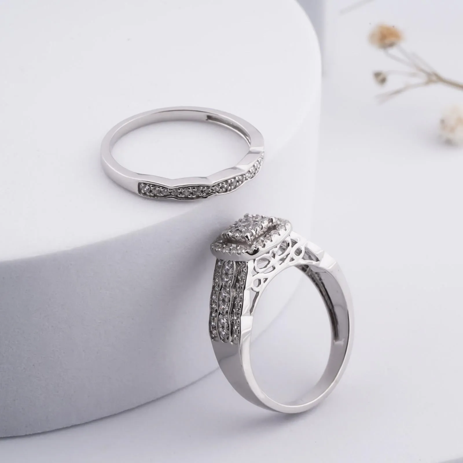 1Ct Round Moissanite Bridal Ring Set