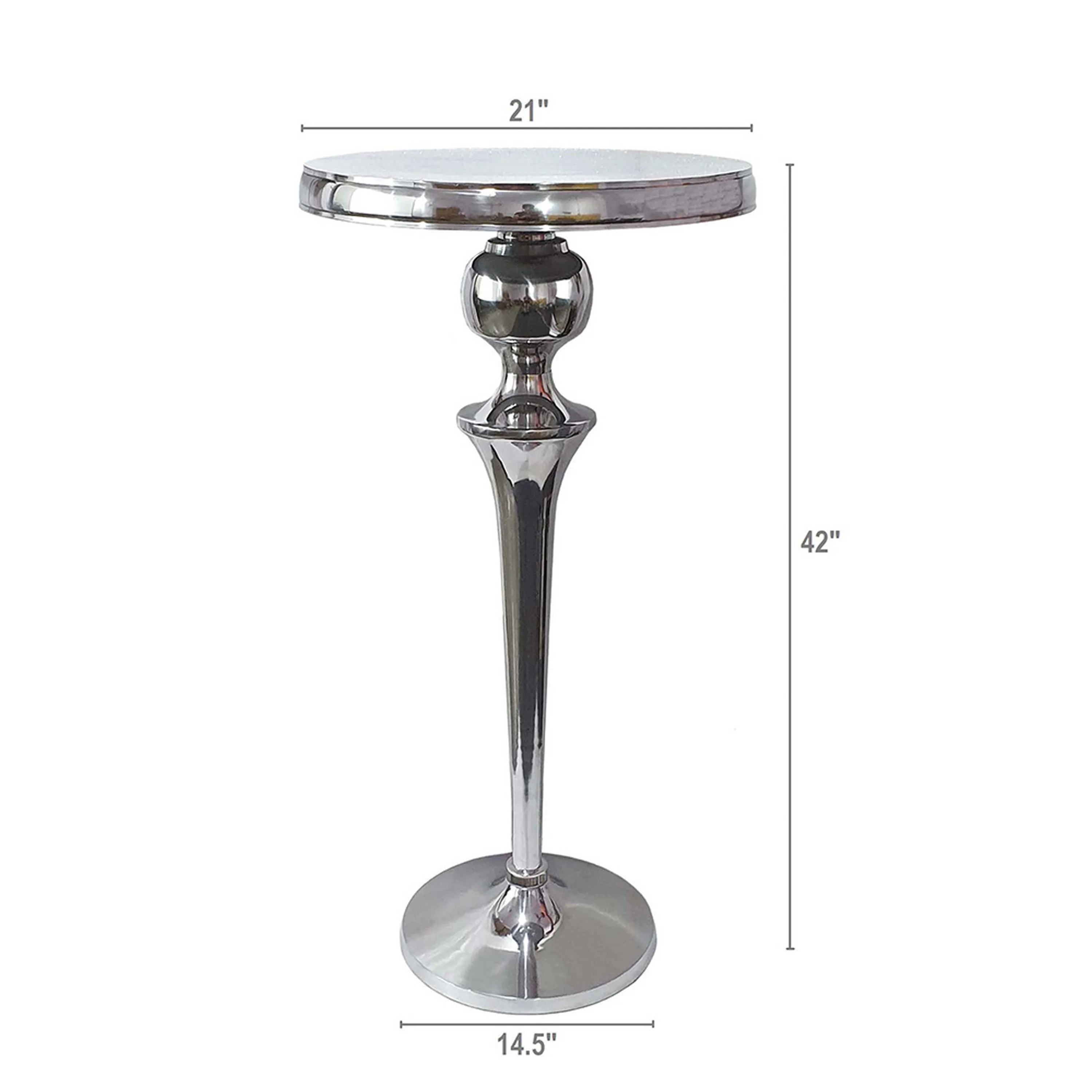 42 Inch Bar Drink Table, Round Top, Slender Turned Support, Chrome Metal By Casagear Home