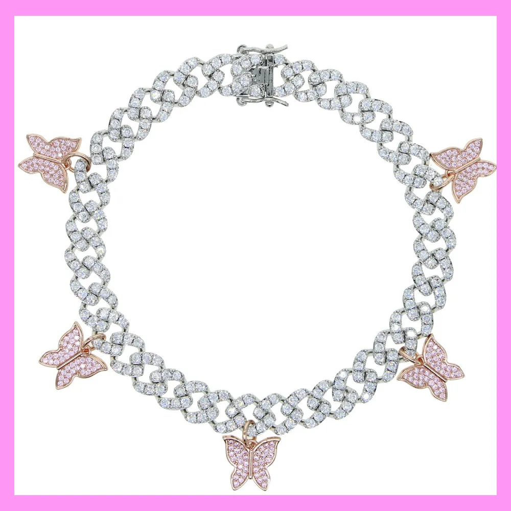 【7-02#】Five Butterfly Cuban Anklet for female fashion daily engagement wedding anniversary birthday present