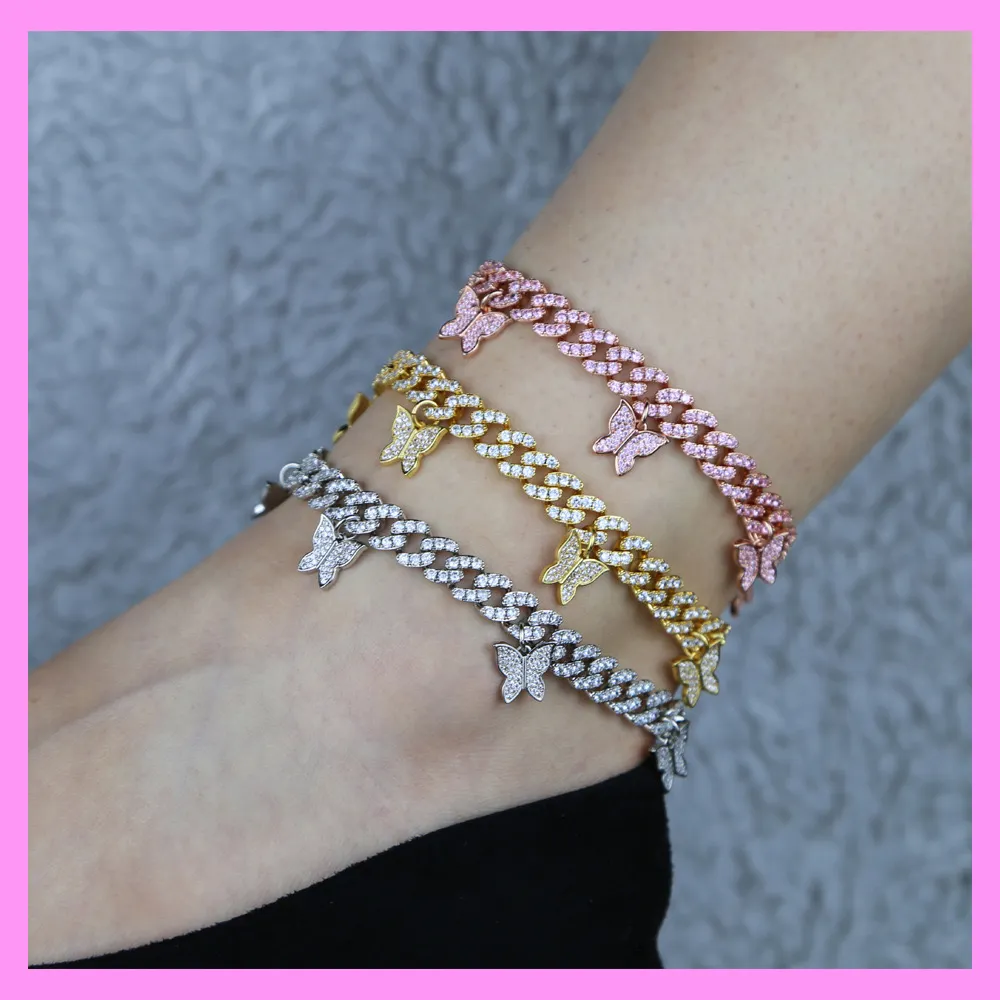 【7-02#】Five Butterfly Cuban Anklet for female fashion daily engagement wedding anniversary birthday present