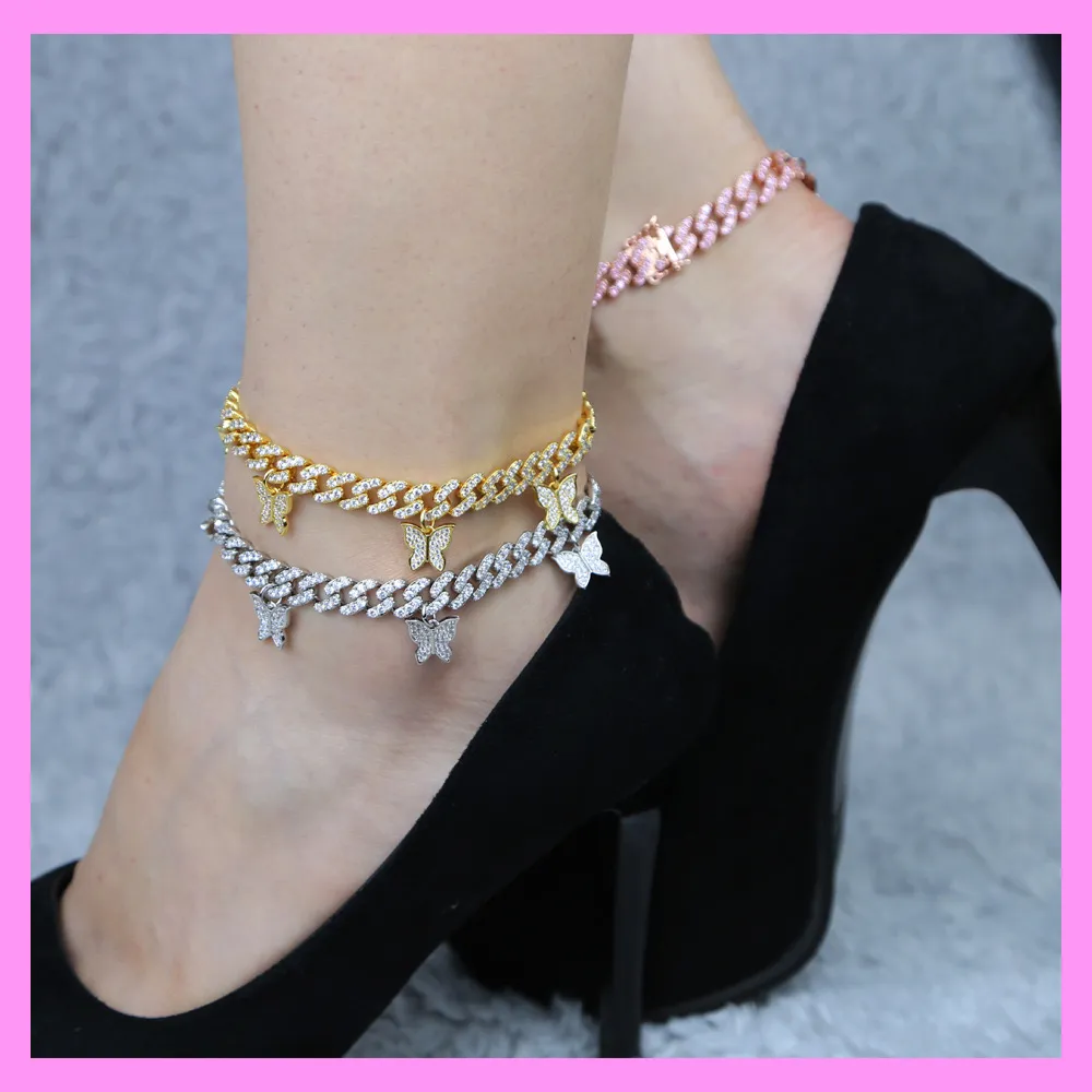 【7-02#】Five Butterfly Cuban Anklet for female fashion daily engagement wedding anniversary birthday present