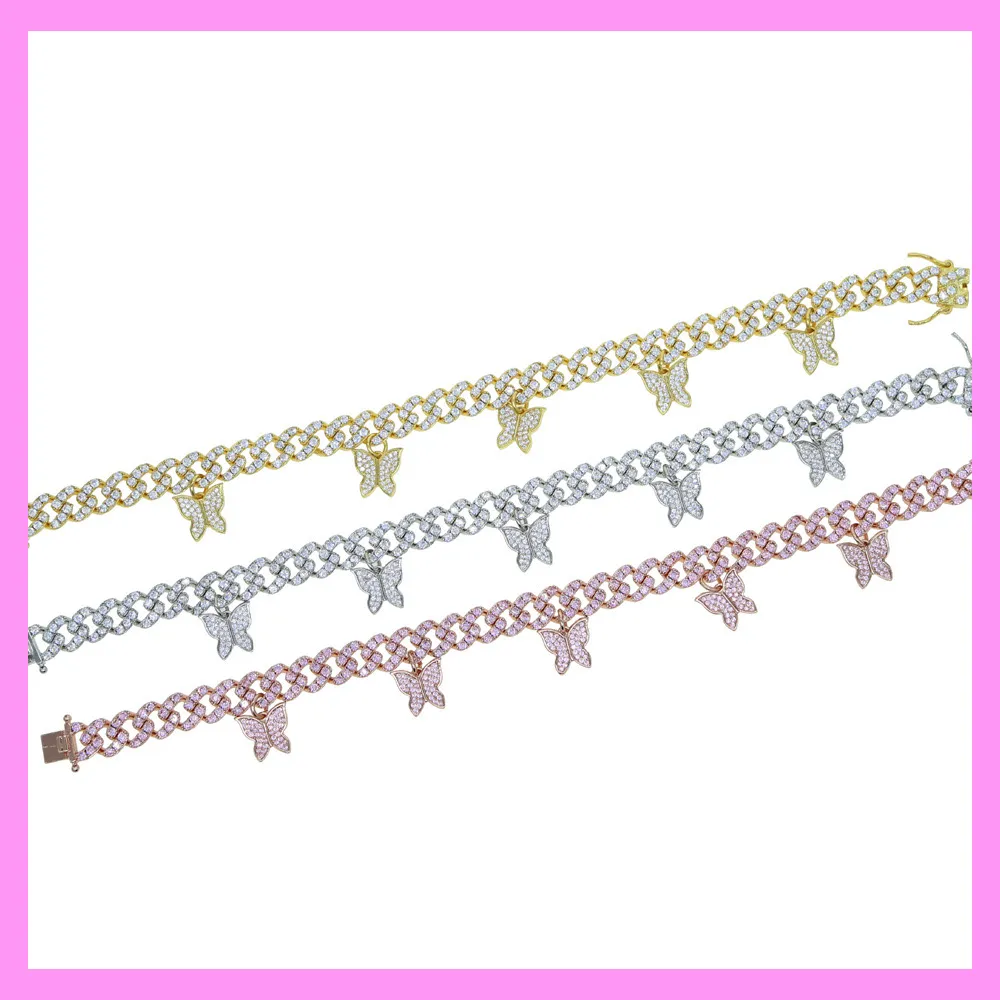 【7-02#】Five Butterfly Cuban Anklet for female fashion daily engagement wedding anniversary birthday present