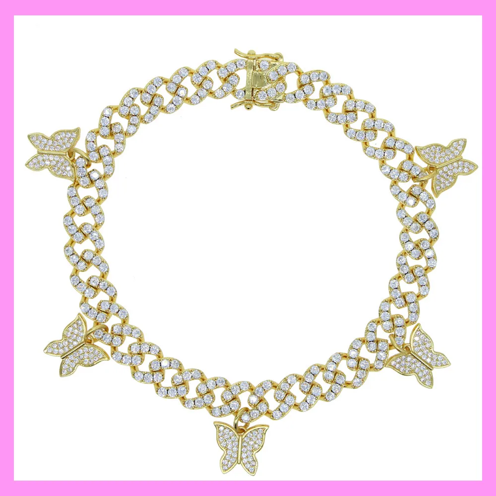 【7-02#】Five Butterfly Cuban Anklet for female fashion daily engagement wedding anniversary birthday present