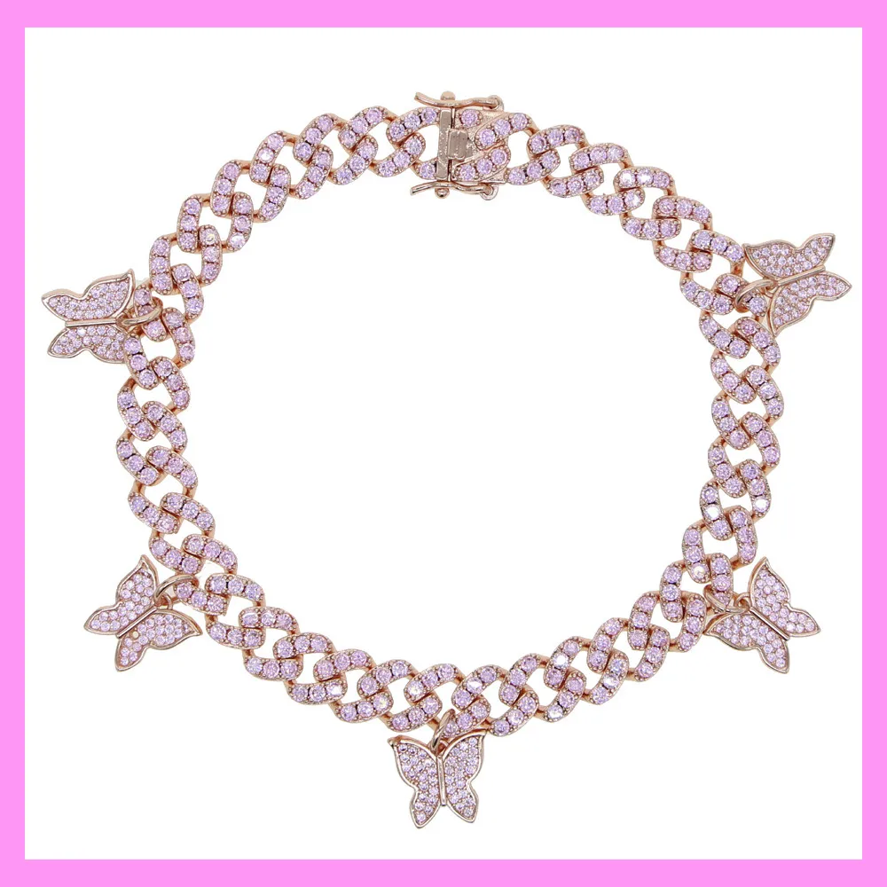 【7-02#】Five Butterfly Cuban Anklet for female fashion daily engagement wedding anniversary birthday present