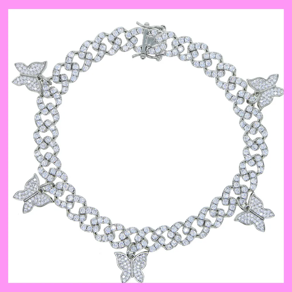 【7-02#】Five Butterfly Cuban Anklet for female fashion daily engagement wedding anniversary birthday present