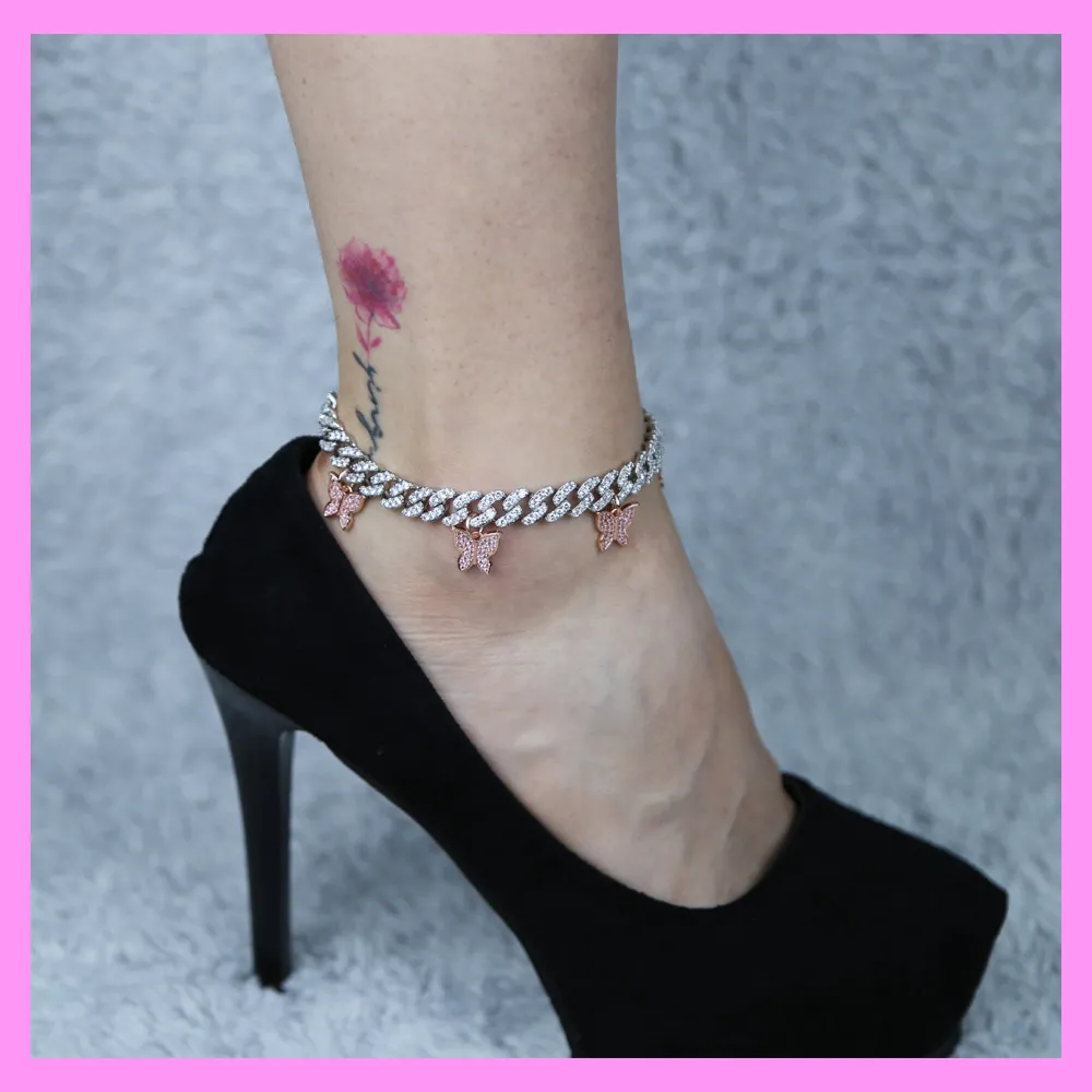 【7-02#】Five Butterfly Cuban Anklet for female fashion daily engagement wedding anniversary birthday present