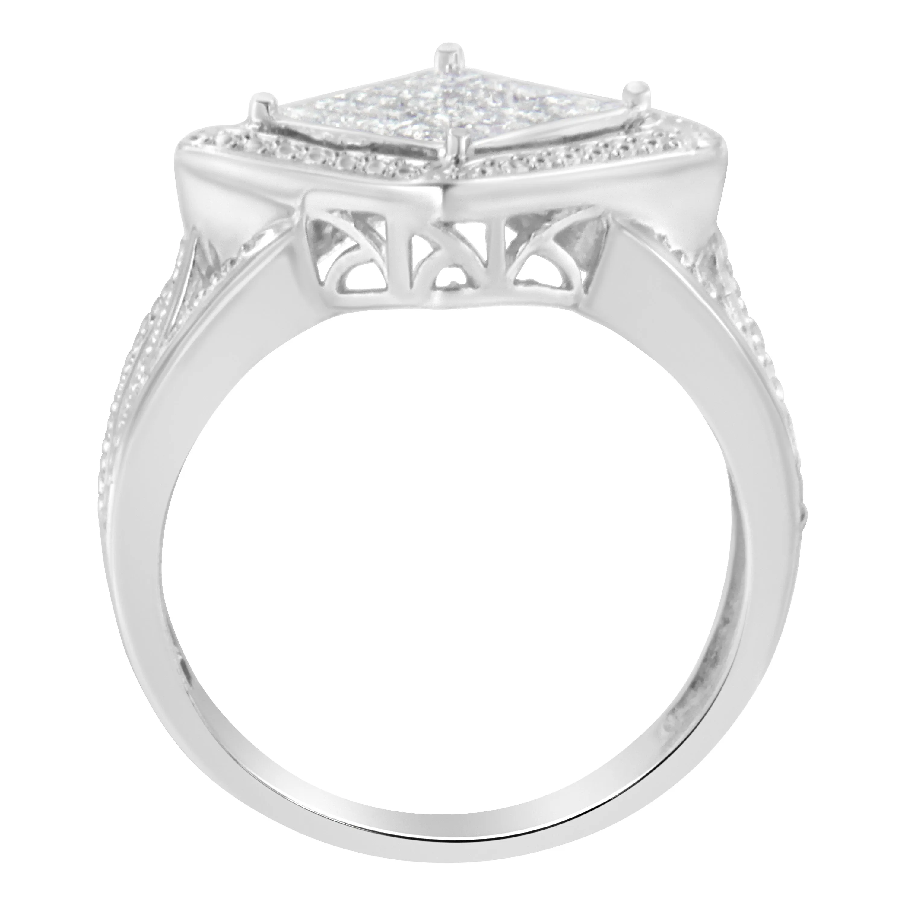 .925 Sterling Silver 2/5 Cttw Princess Cut Diamond Square On Point Cluster Composite Cocktail Ring