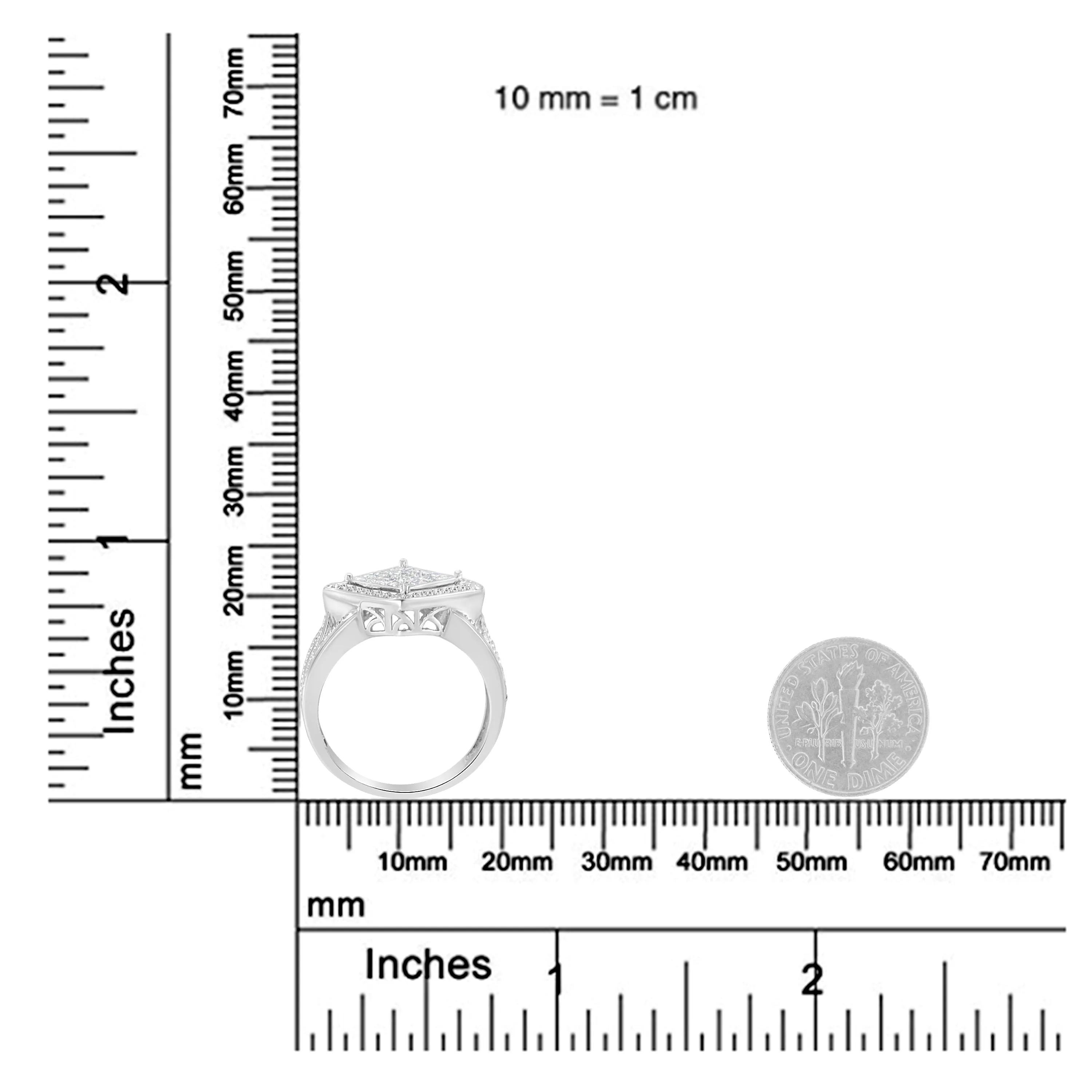 .925 Sterling Silver 2/5 Cttw Princess Cut Diamond Square On Point Cluster Composite Cocktail Ring