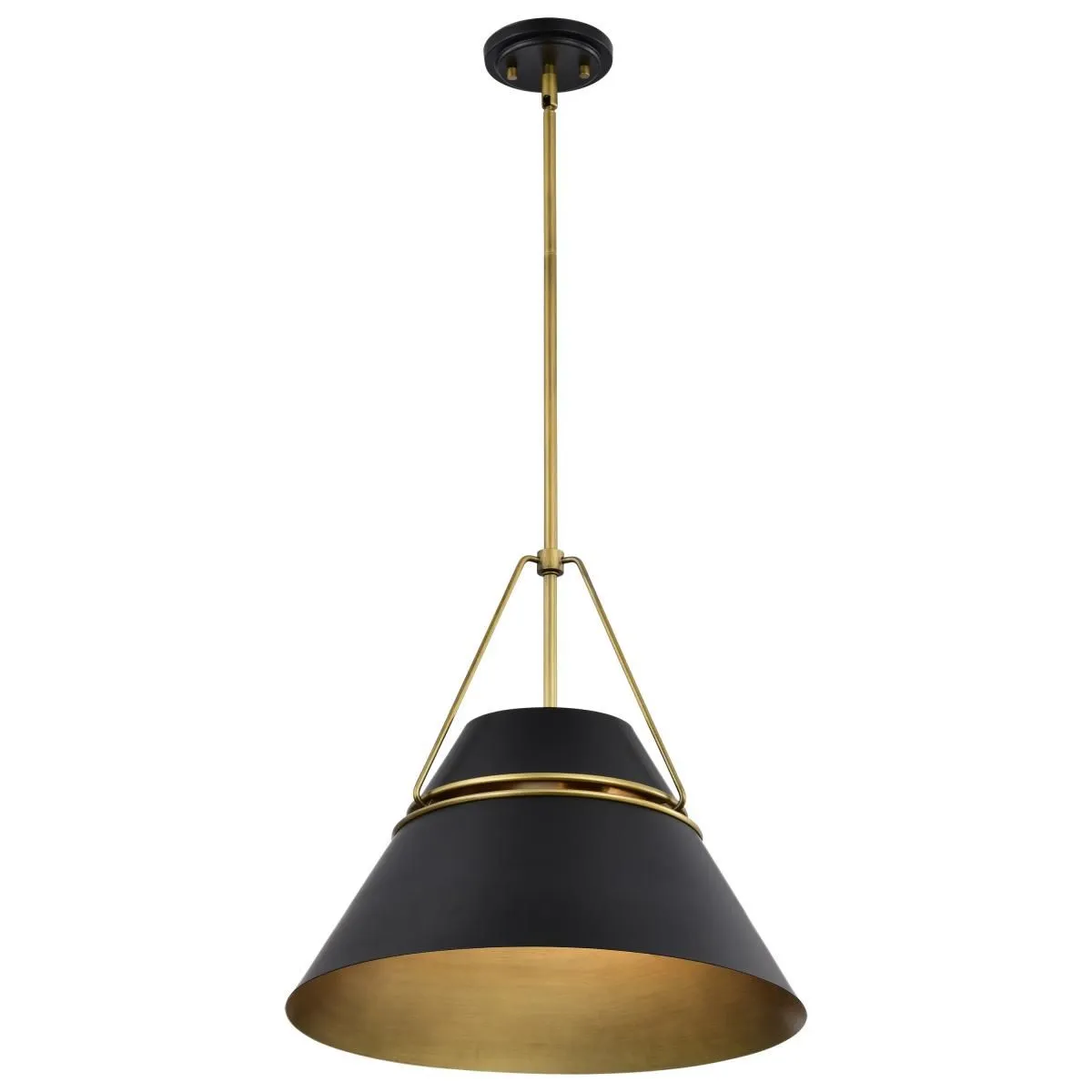 Adina 18 in. 3 lights Pendant Light Matte Black and Natural Brass Finish