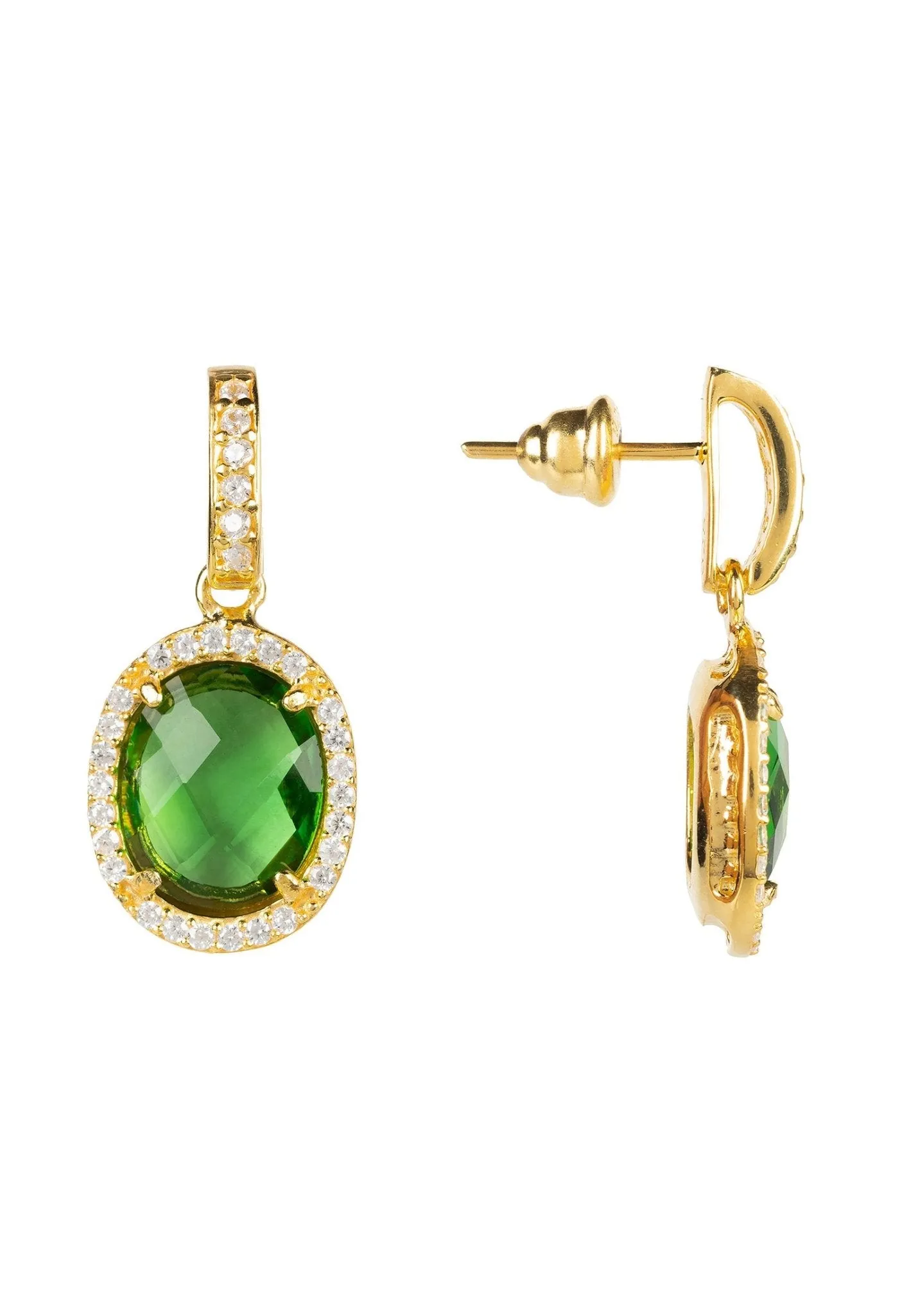 Beatrice Oval Gemstone Drop Earrings Gold Green Amethyst