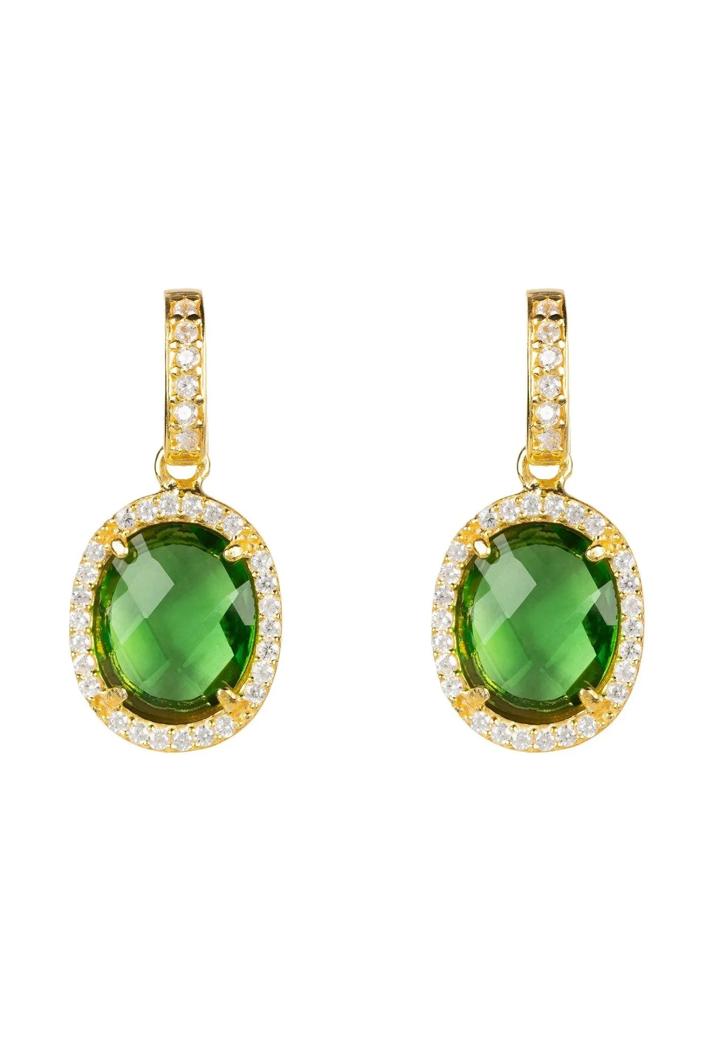Beatrice Oval Gemstone Drop Earrings Gold Green Amethyst