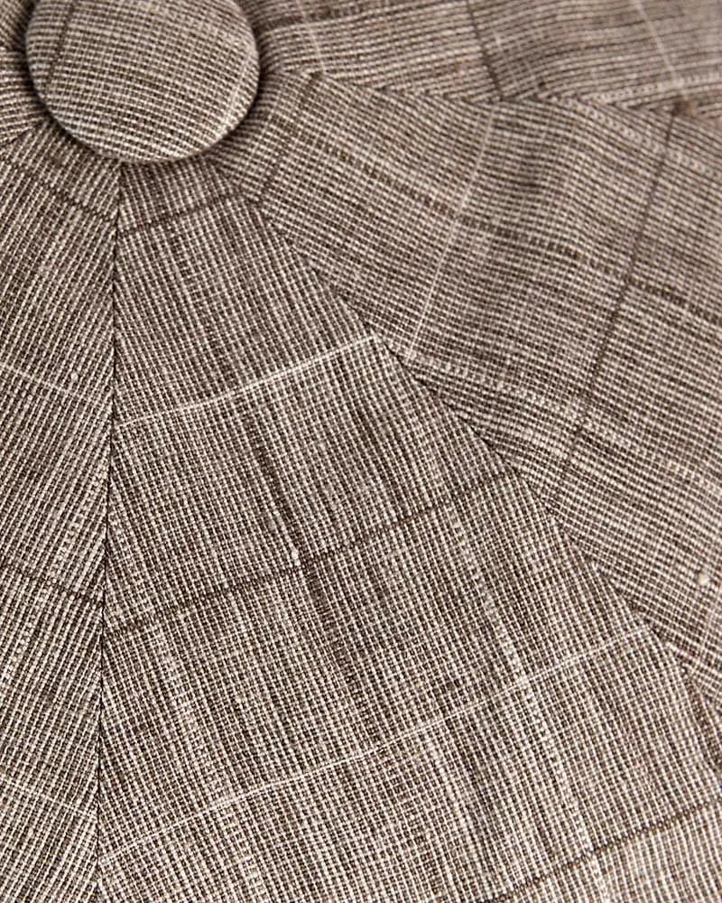 Brown Checked Linen Gatsby Cap