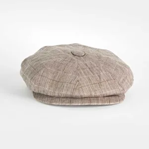 Brown Checked Linen Gatsby Cap