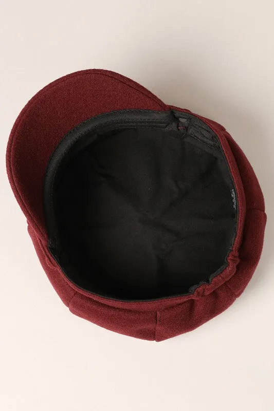 Burgundy Solid Color Casual Newsboy Cap Cabbie Hat