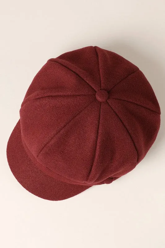 Burgundy Solid Color Casual Newsboy Cap Cabbie Hat