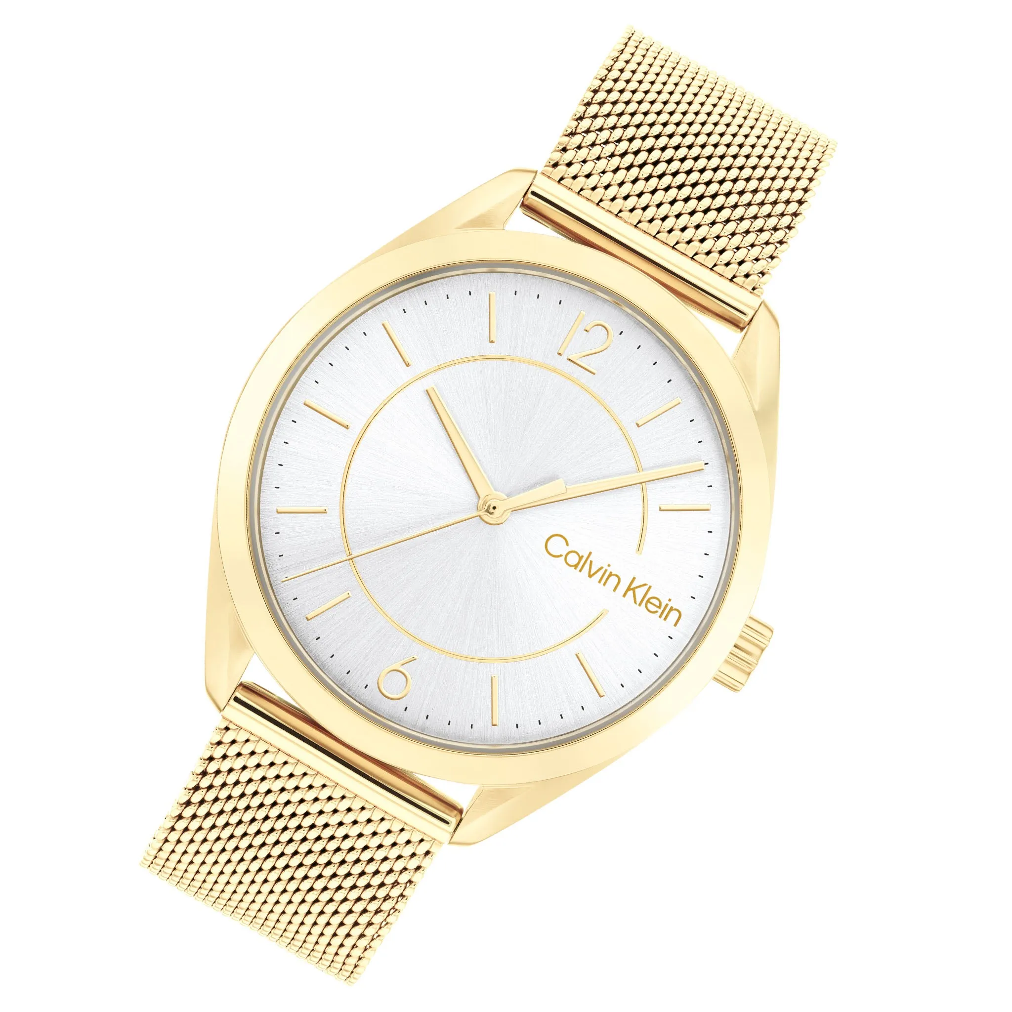 Calvin Klein Gold Mesh Silver White Dial Women's Watch - 25200195
