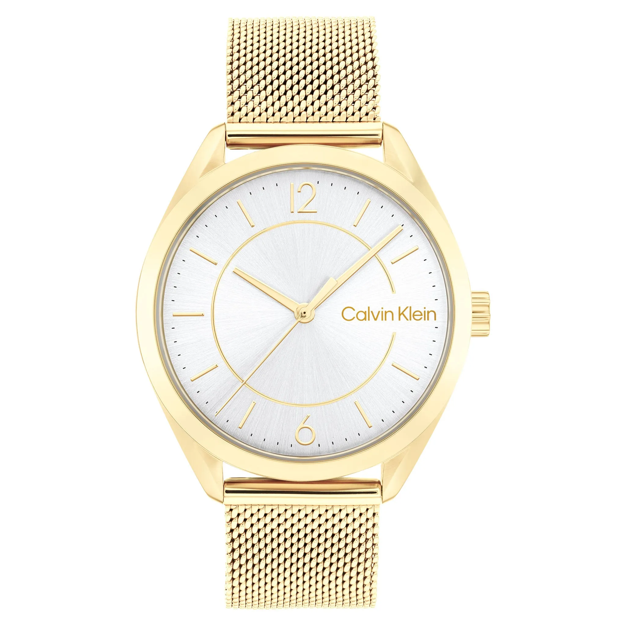 Calvin Klein Gold Mesh Silver White Dial Women's Watch - 25200195