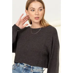 Charcoal Grey Long Puff Sleeve Cropped Sweater