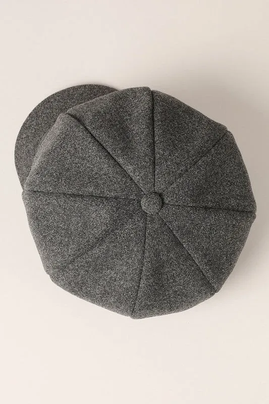 Charcoal Solid Color Casual Newsboy Cap Cabbie Hat