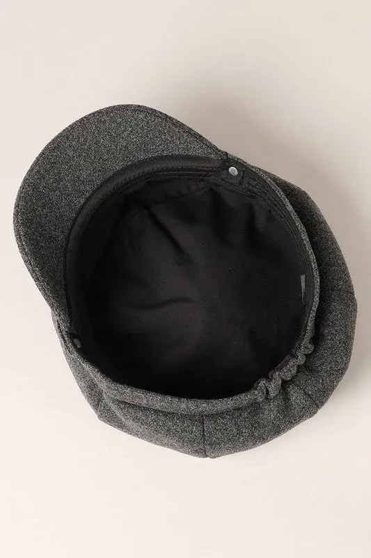 Charcoal Solid Color Casual Newsboy Cap Cabbie Hat
