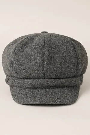 Charcoal Solid Color Casual Newsboy Cap Cabbie Hat