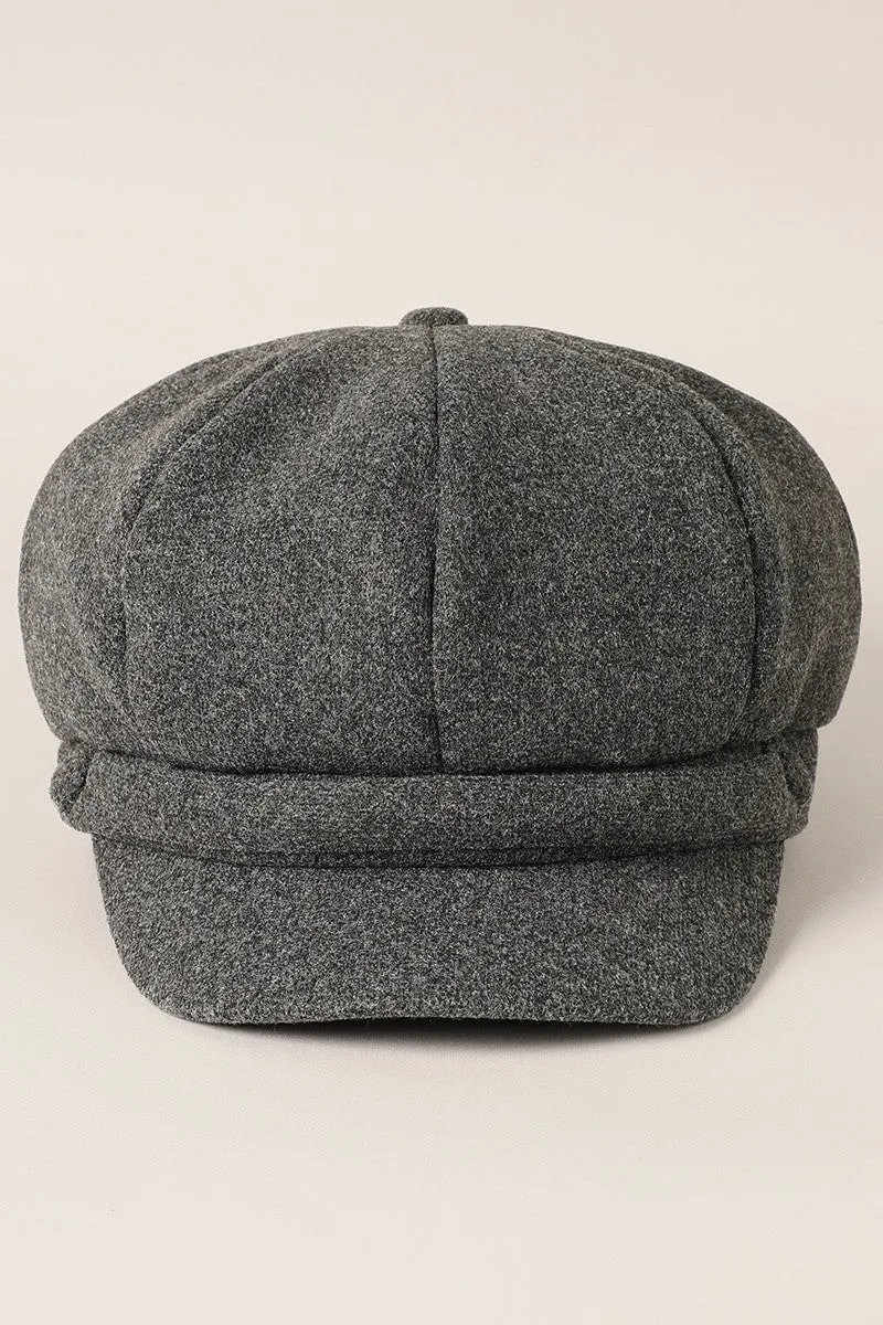 Charcoal Solid Color Casual Newsboy Cap Cabbie Hat