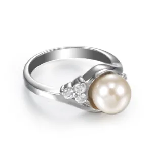 Chic Titanium Steel Pearl and Diamond Ring for Women – Stylish Stainless Steel Jewelry